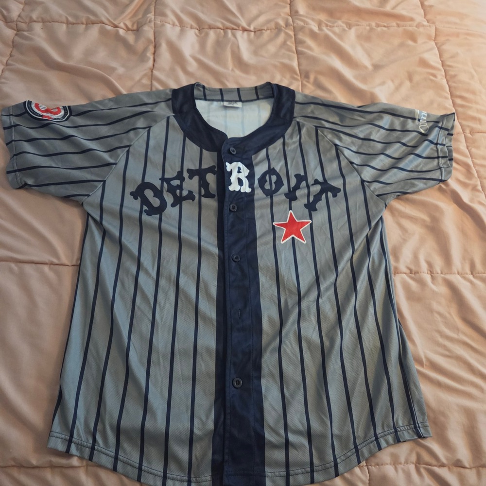 BDA Sports Detroit Turkey Stearnes Centennial Baseball Jersey XL Grey Pinstripe